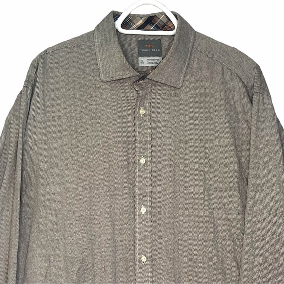 Thomas Dean XXL Purple Green Herringbone Patterned Long Sleeved Dress Sh… - Picture 2 of 6